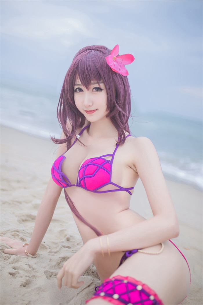 网荭Coser@木绵绵OwO – 户外粉色泳衣斯卡哈 [21P/45MB]插图1